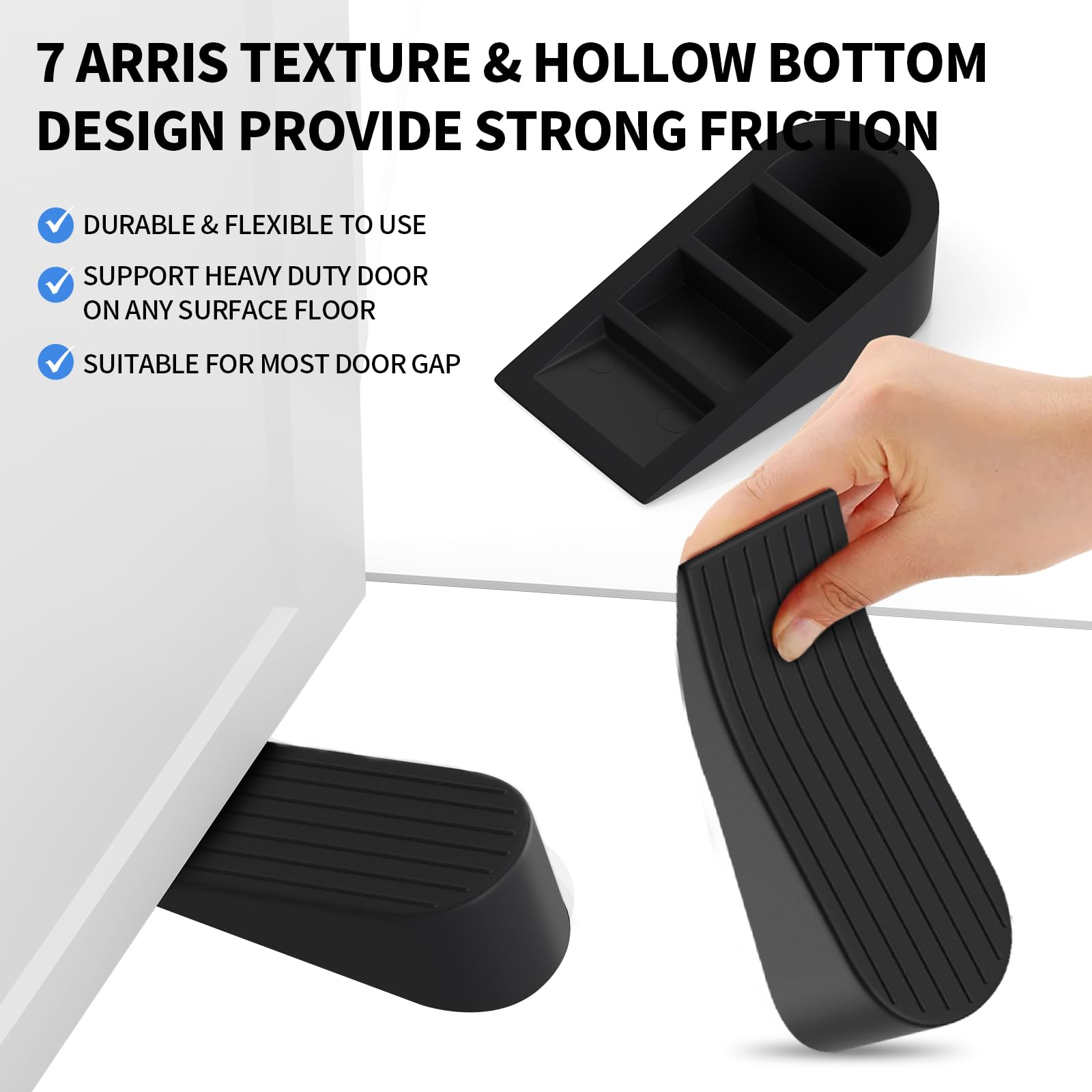 Big Door Stopper, 2 Pack Extra Large Rubber Door Stoppers for Bottom of Door, High 1.9 Inches Rubber Door Stops for All Floor Surfaces, Non-Scratching Doorstops Wedge are Non-Slip＆Sustained (2 Pack)