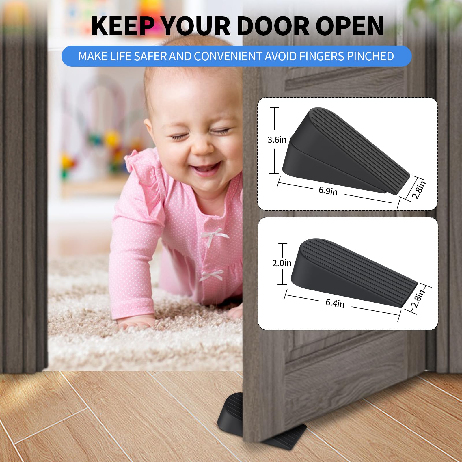 Big Door Stopper, 2 Pack Extra Large Rubber Door Stoppers for Bottom of Door, High 1.9 Inches Rubber Door Stops for All Floor Surfaces, Non-Scratching Doorstops Wedge are Non-Slip＆Sustained (2 Pack)