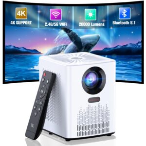 projector with wifi and bluetooth, 5g wifi 4k hd 20000l portable movie projector with mini tripod, outdoor projector home video smart projectors compatible with ios/android/laptop/tv stick/hdmi/ ps5