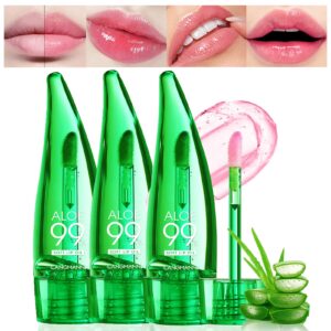 3pcs aloe vera lipstick, aloe vera gel temperature color-changing lip gloss set, magic lipstick moisturizing non-stick waterproof lip gloss lip glaze for girls (a)