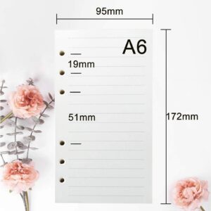 A6 Refill Paper, 6 Ring Loose Leaf Lined Paper, 90 Pages A6 6-Hole Planner Binder inserts with Binder Dividers for A6 Binder Budget Planner Journals Notebook Painting Personal Organiser-Line Pages