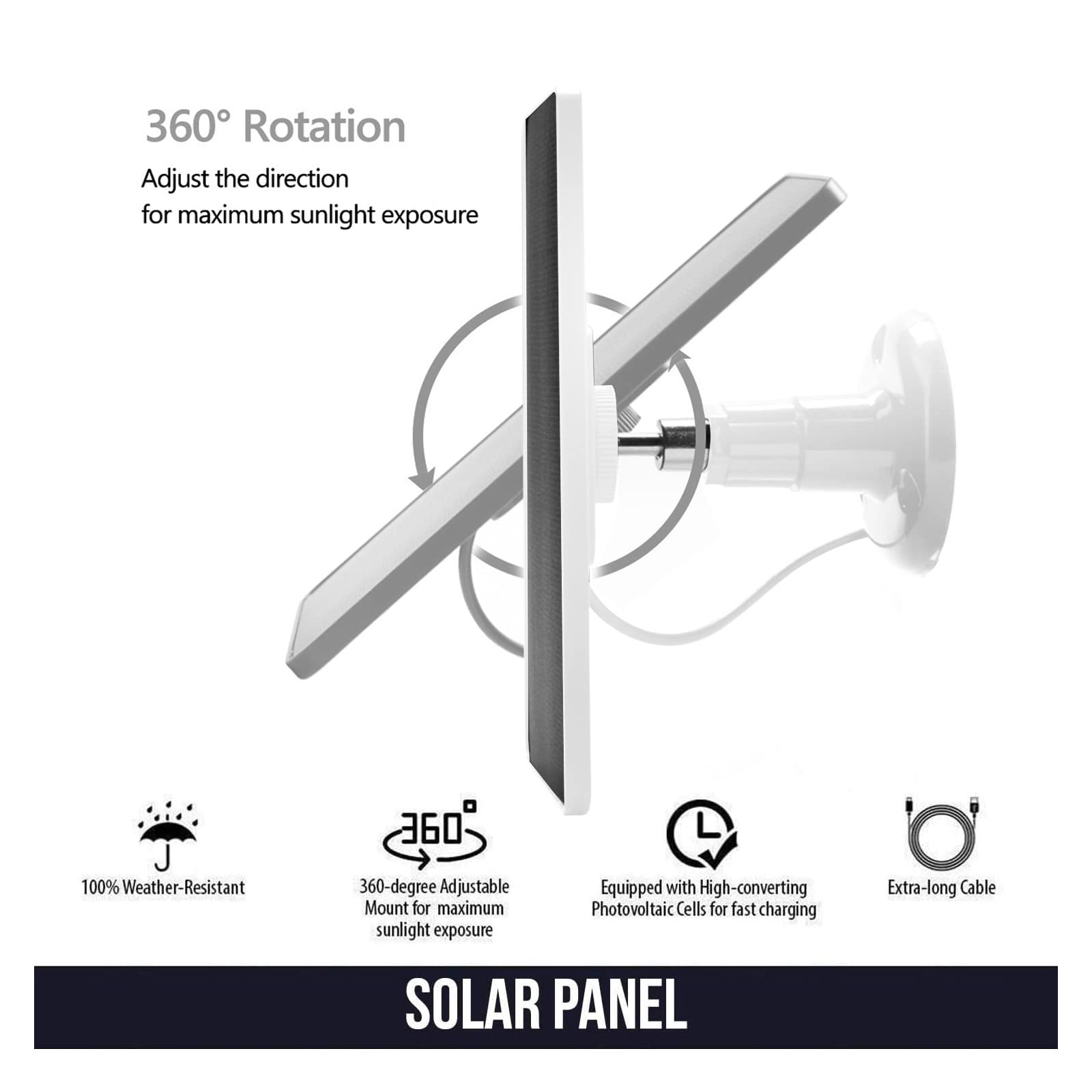 Outdoor Camera Solar Panel Charger for Ring Stick Up Cam/Plug-in 3rd Gen/2nd Gen, Ring Spotlight Cam & Ring Pan Tilt Stick Up Camera Solar Panel 5V Charging Cord Cable