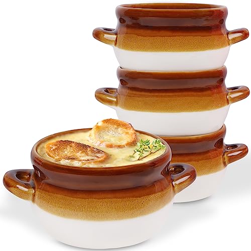 Adroiteet French Onion Soup Crocks, 4 Pack 16 Oz French Onion Soup Bowls Oven Safe, Large Ceramic Soup Bowl with Handles