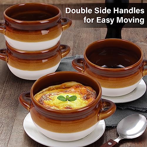 Adroiteet French Onion Soup Crocks, 4 Pack 16 Oz French Onion Soup Bowls Oven Safe, Large Ceramic Soup Bowl with Handles