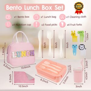 Kolewo4ever 17 Pieces Bento Box Lunch Box Kit,Large Insulated Lunch Bag 3 Layer Stackable Leakproof Lunch Box Containers with Cup,Lunch Bag,Spoon,Fork for Girl Women