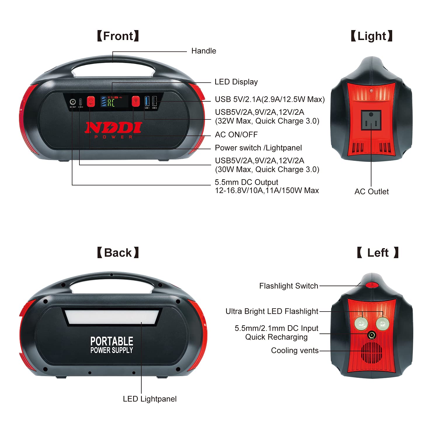 Portable Power Station, NDDI POWER 222Wh 60000mAh Camping Generator with Battery Pack AC DC Outlet and Flashlight, Portable Generators for Home Use, CPAP, Emergency Backup Supply, Hurricane, Outdoor