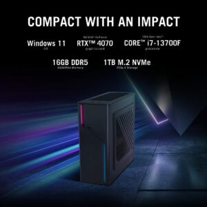 ASUS 2023 ROG G22CH DB776 Gaming Desktop PC, Small Form Factor, Intel Core i7-13700F, NVIDIA GeForce RTX 4070 Dual, 1TB SSD Gen 4, 16GB DDR5 RAM, Windows 11, G22CH-DB776,Gray