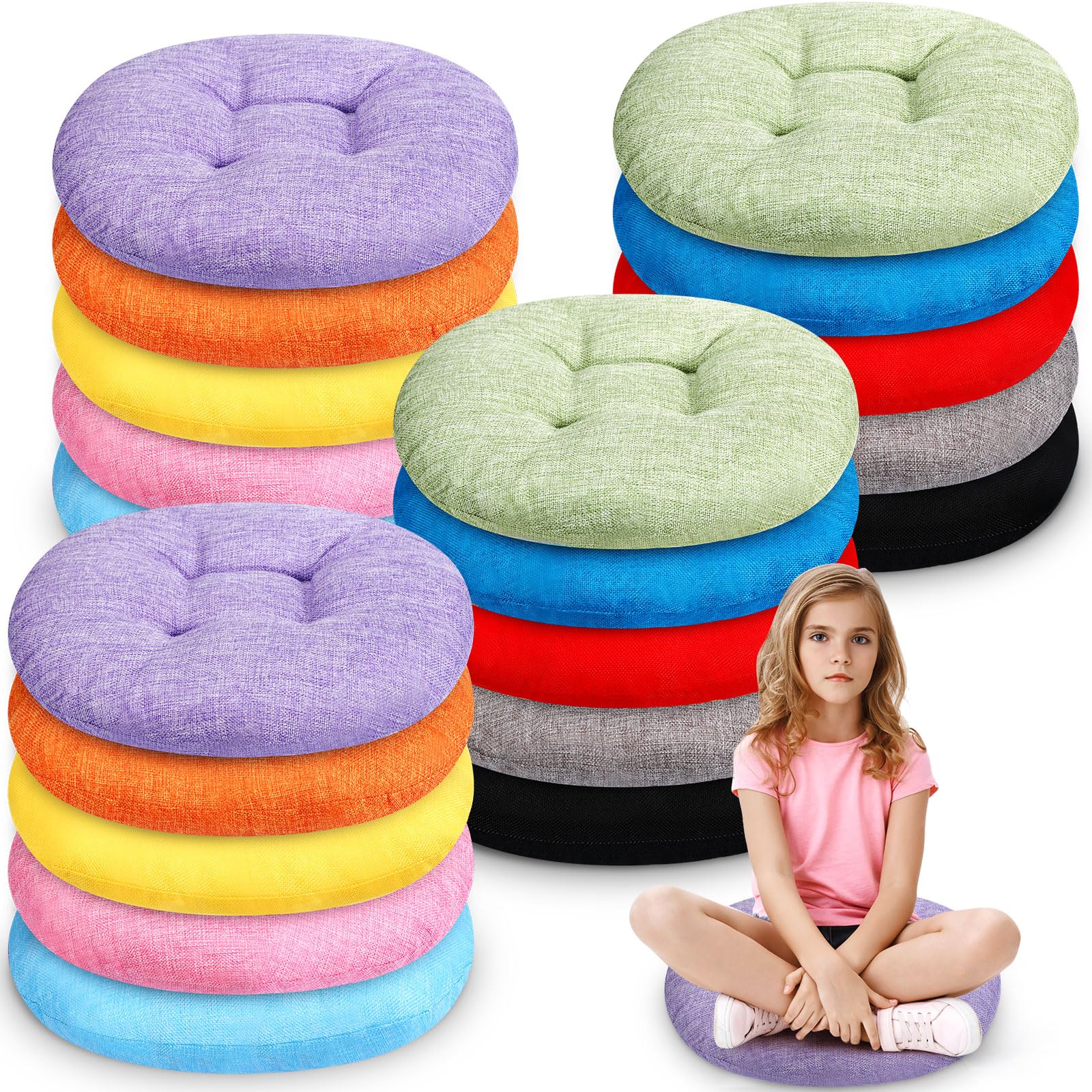 Wesiti 20 Pcs 15.75 Inch Round Floor Cushions Circle Seat Pillows Seating Flexible Seating for Classroom Furniture Seating Pillow for Kids, Adults, Home, Daycare, Preschool, Yoga and Meditation