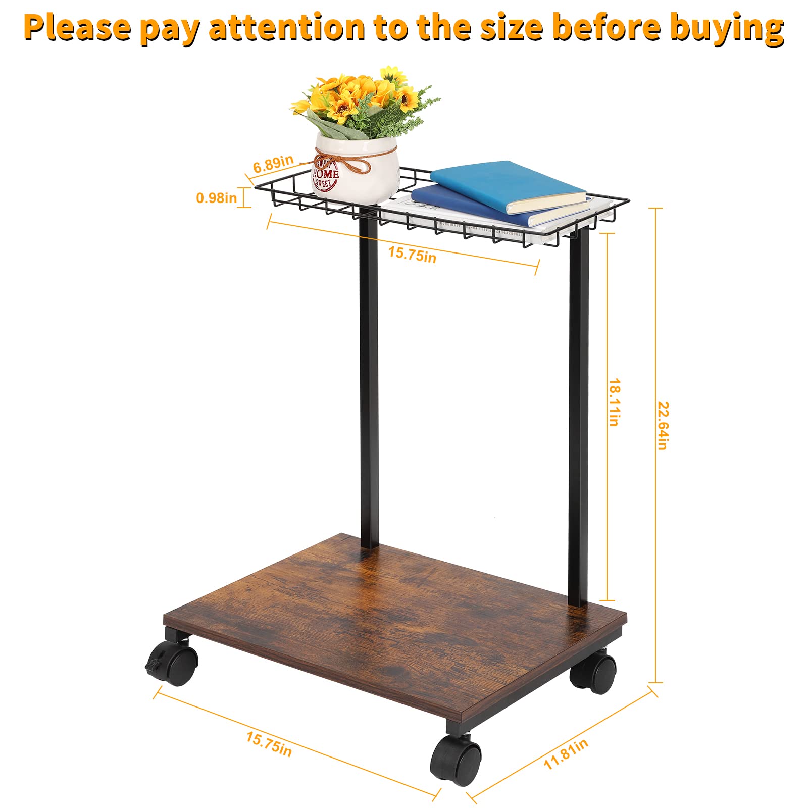 DAMEING Computer Tower Stand, 2-Tier CPU Holder PC Floor Stand, Mobile PC Tower Stand with Lockable Wheels and Wire Storage Basket, Fits Most Gaming PC Printer Under Desk for Office Home