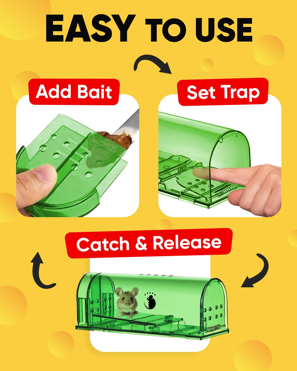 Motel Mouse Humane No Kill Live Catch and Release Mouse Traps, Reusable with Cleaning Brush - 4 Pack