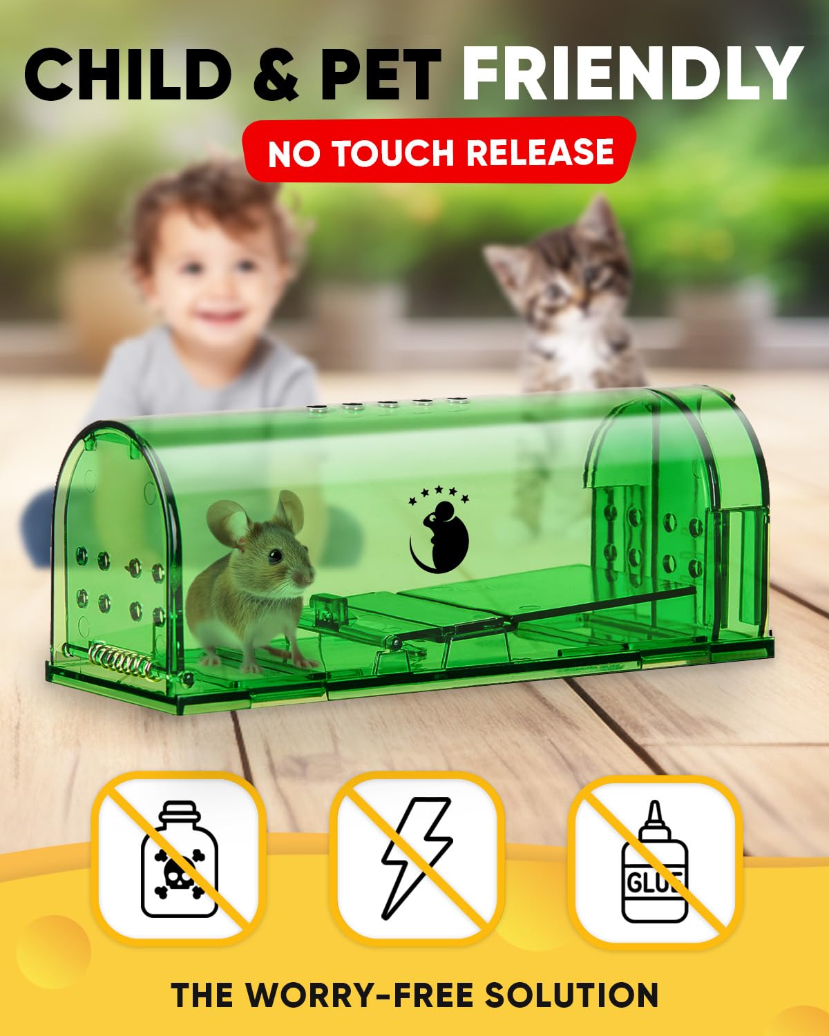 Motel Mouse Humane No Kill Live Catch and Release Mouse Traps, Reusable with Cleaning Brush - 4 Pack