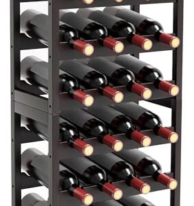 Purbambo 24-Bottle Wine Rack Freestanding Floor, 6-Tier Bamboo Wine Display Rack Storage Shelf with Table Top for Kitchen Dining Room Bar Cellar - Brown