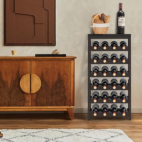 Purbambo 24-Bottle Wine Rack Freestanding Floor, 6-Tier Bamboo Wine Display Rack Storage Shelf with Table Top for Kitchen Dining Room Bar Cellar - Brown