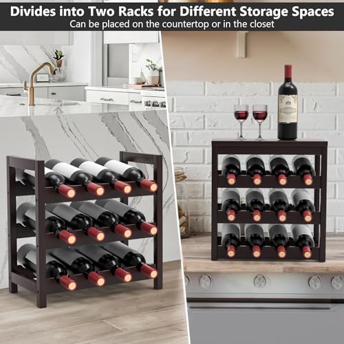 Purbambo 24-Bottle Wine Rack Freestanding Floor, 6-Tier Bamboo Wine Display Rack Storage Shelf with Table Top for Kitchen Dining Room Bar Cellar - Brown