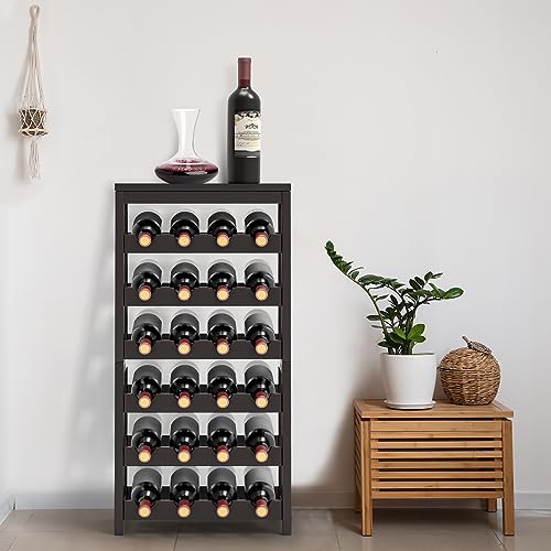 Purbambo 24-Bottle Wine Rack Freestanding Floor, 6-Tier Bamboo Wine Display Rack Storage Shelf with Table Top for Kitchen Dining Room Bar Cellar - Brown