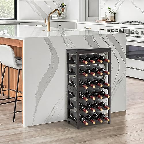 Purbambo 24-Bottle Wine Rack Freestanding Floor, 6-Tier Bamboo Wine Display Rack Storage Shelf with Table Top for Kitchen Dining Room Bar Cellar - Brown