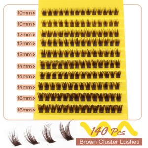 Brown Lash Clusters Individual Mixed Lengths Natural & Wispy Lash Extension DIY Brown Cluster Eyelashes 140Pcs (11C, 8-16MM)