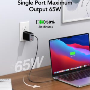 65W USB C Fast Charger Cube, 3-Port GaN Multi Type C Charging Station Hub, PD3.0 USB C Wall Charger Power Adapter Block Plug for iPhone 11/12/13/14/15/Pro Max, MacBook Pro, iPad, Laptops