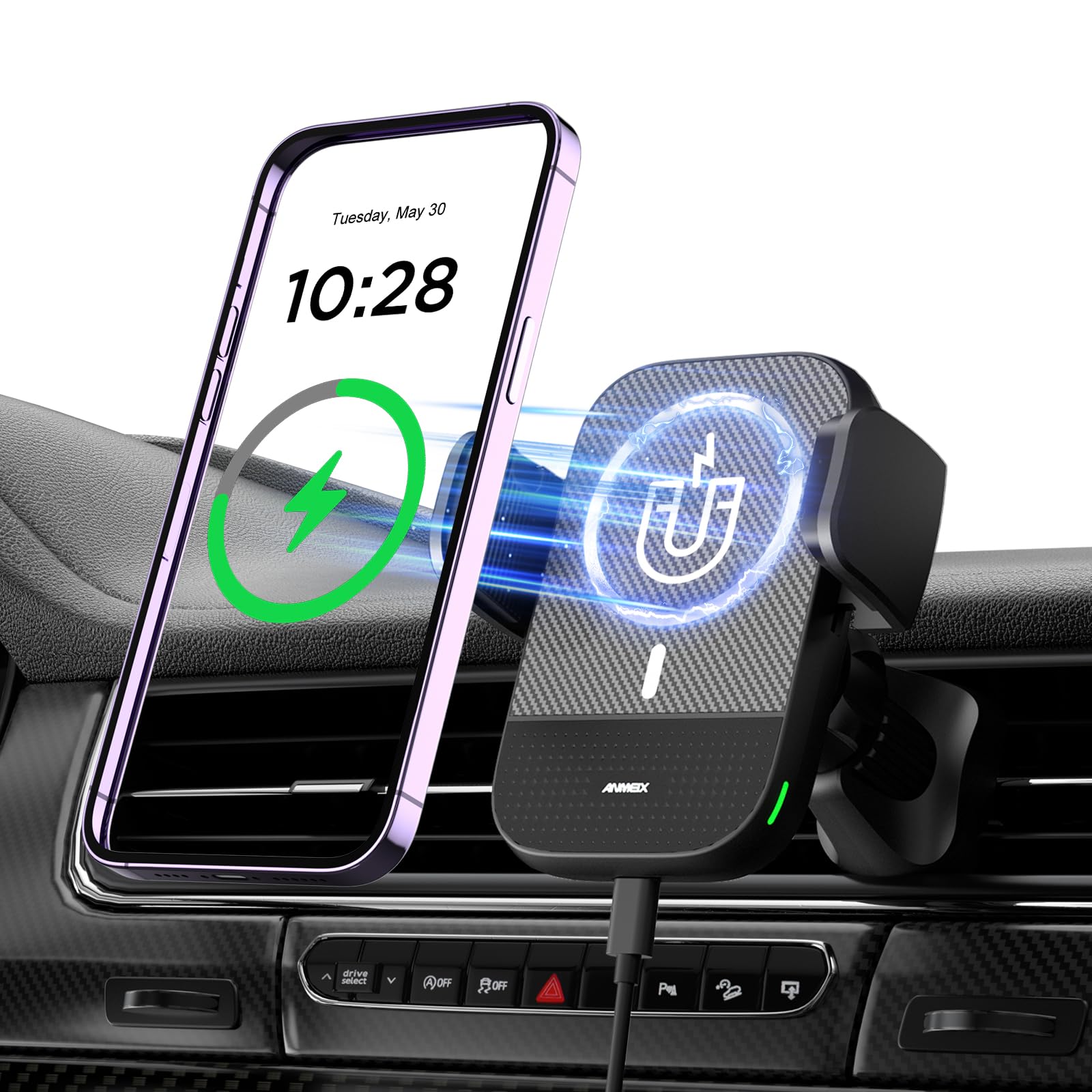 Anmeix for Magsafe Wireless Magnetic Car Charger Mount, Phone Wireless Magnet Car Charger Hands Free for Car Vent Fast Charging Mount Compatible with iPhone 14 13 12 Pro Max Series