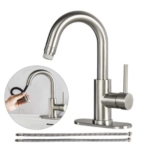 bathroom faucet with pull out sprayer leitechuwei stainless steel lead-free single handle bathroom sink faucet utility faucet for bar mini kitchen farmhouse rv laundry supply 4in deck plate and hose