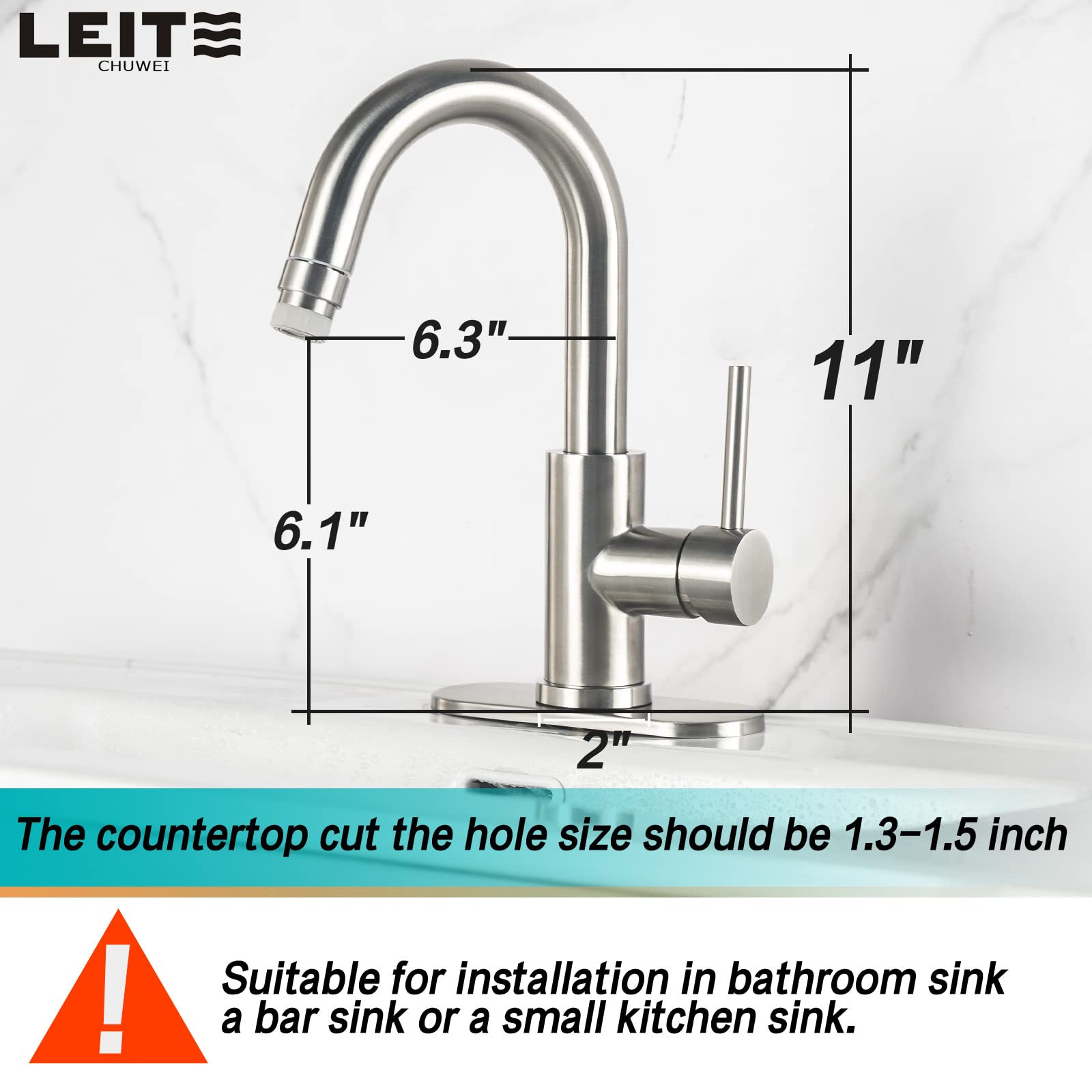 Bathroom Faucet with Pull Out Sprayer LEITECHUWEI Stainless Steel Lead-Free Single Handle Bathroom Sink Faucet Utility Faucet for Bar Mini Kitchen Farmhouse RV Laundry Supply 4In Deck Plate and Hose