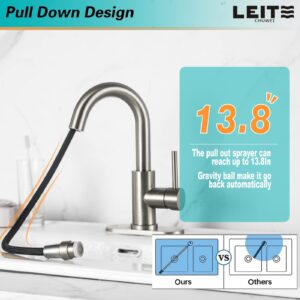 Bathroom Faucet with Pull Out Sprayer LEITECHUWEI Stainless Steel Lead-Free Single Handle Bathroom Sink Faucet Utility Faucet for Bar Mini Kitchen Farmhouse RV Laundry Supply 4In Deck Plate and Hose