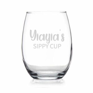 htdesigns yiayia's sippy cup stemless wine glass - mother's day gift yiayia wine gift - first time yiayia new yiayia gift - yiayia wine glass