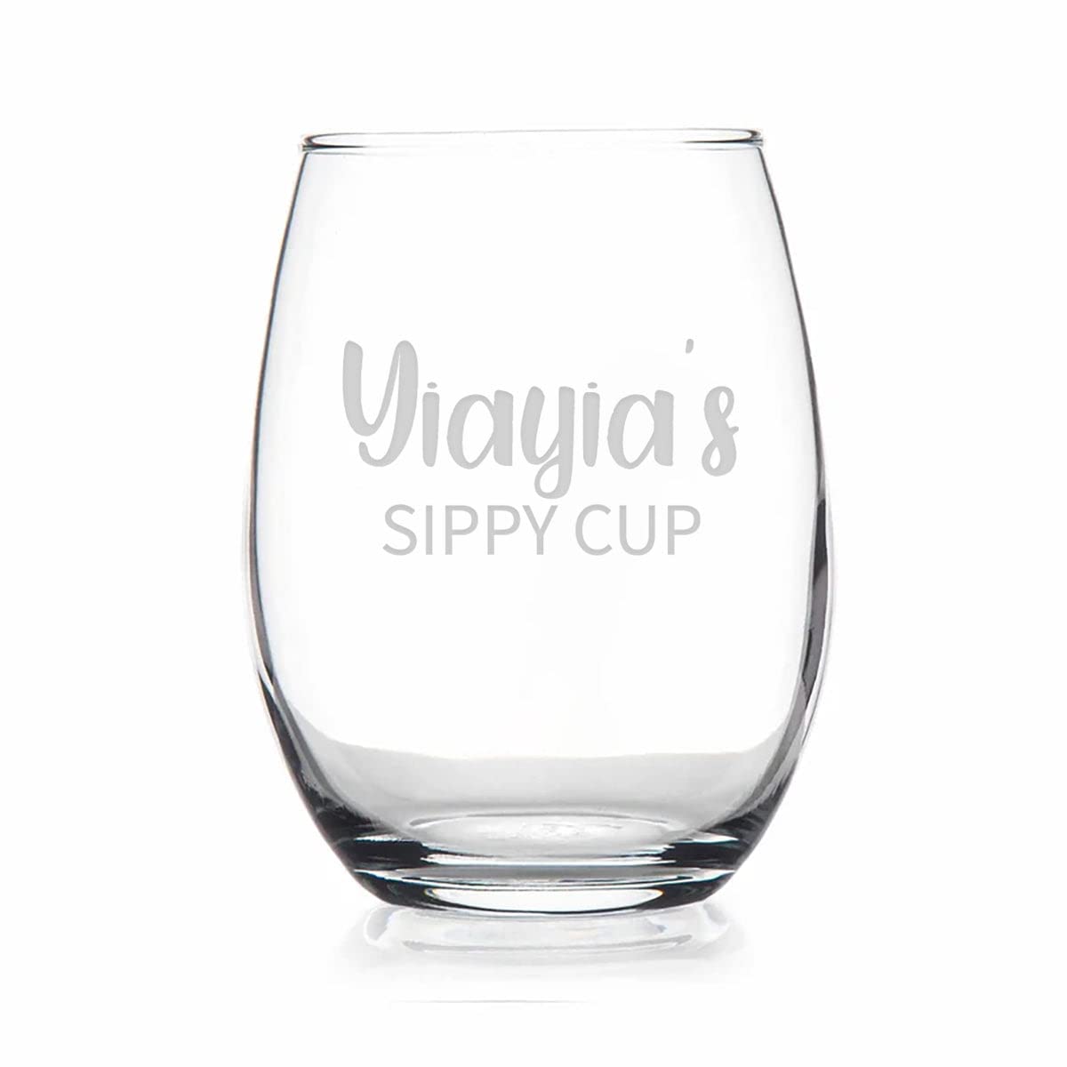 HTDesigns Yiayia's Sippy Cup Stemless Wine Glass - Mother's Day Gift Yiayia Wine Gift - First Time Yiayia New Yiayia Gift - Yiayia Wine Glass