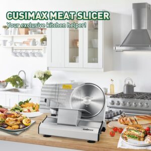 Meat Slicer,CUSIMAX Electric Deli Meat Cheese Food Slicer with Removable Food Carriage,2 Removable 7.5''Stainless Steel Blades,1-20mm Adjustable Thickness Meat Slicer for Home,Cut Meat,Cheese,Bread