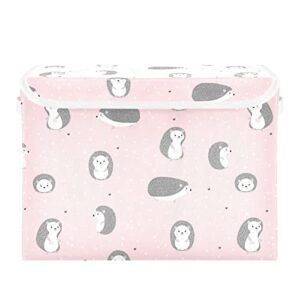 ollabaky cute smiling hedgehogs pink foldable storage bin with lid storage box large cube organizer containers baskets with handles for closet organization, shelves, toys, clothes