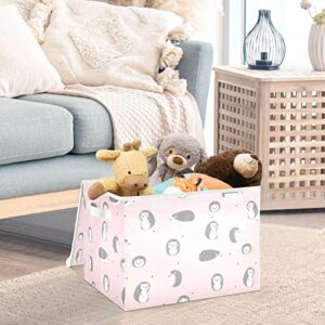 Ollabaky Cute Smiling Hedgehogs Pink Foldable Storage Bin with Lid Storage Box Large Cube Organizer Containers Baskets with Handles for Closet Organization, Shelves, Toys, Clothes