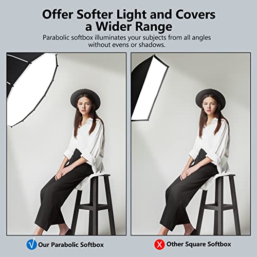 Bowens Mount Parabolic Softbox, Upgraded One-Step Quick Installation, Takerers 33.5" Deep Parabolic Softbox Diffuser with Honeycomb Grid, Compatible for Aputure/Smallrig/Neewer/GVM Lights, Flash