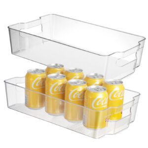 cherhome refrigerator organizer bins，2pcs plastic storage bins for freezer，cabinet&pantry，stackable freezer organizer bins with built-in handle,clear bins for kitchen storage (15 x 8.5 x 3.5in)