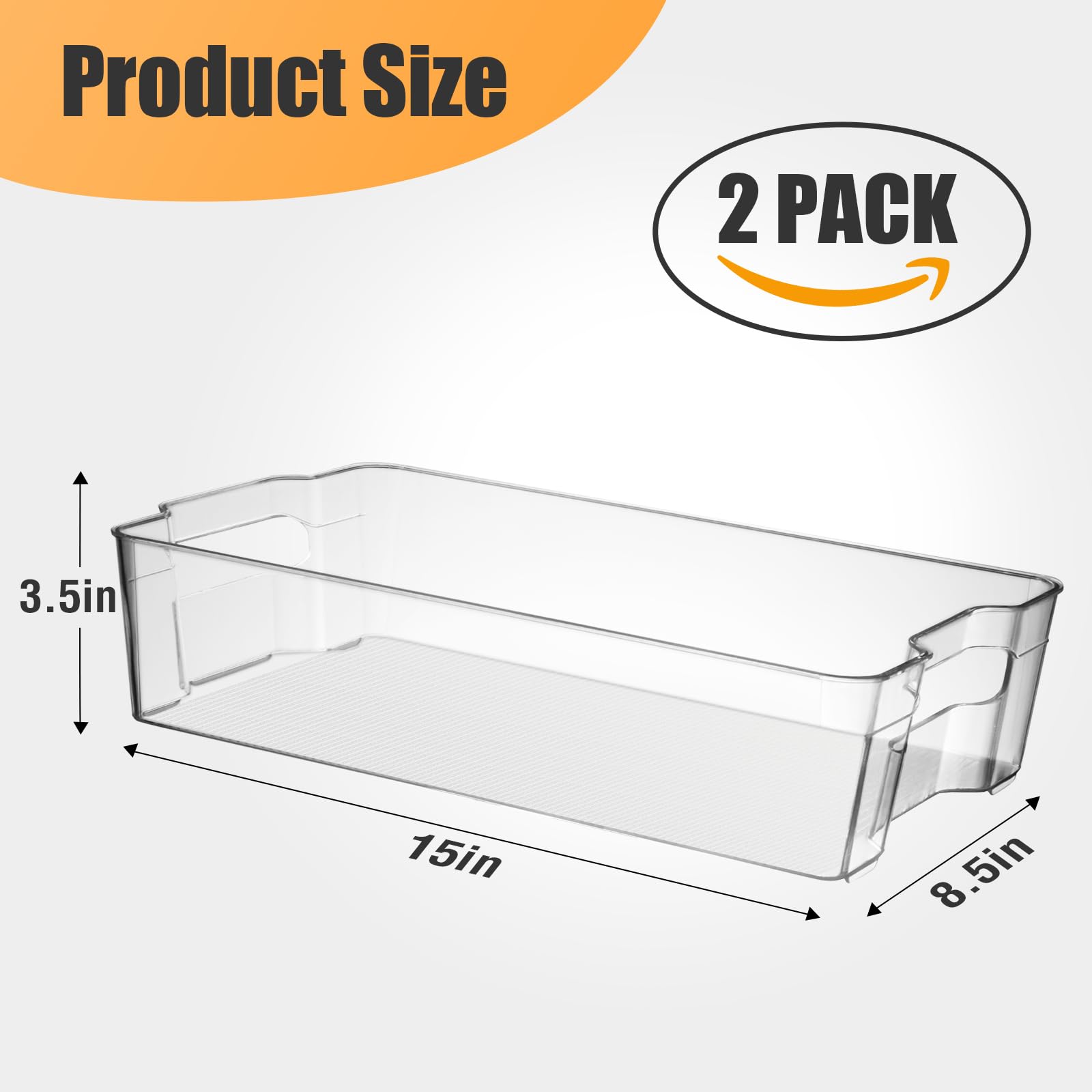 CherHome Refrigerator Organizer Bins，2PCS Plastic Storage Bins for Freezer，Cabinet&Pantry，Stackable Freezer Organizer Bins with Built-in Handle,Clear Bins for Kitchen Storage (15 X 8.5 X 3.5in)