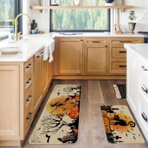 Hexagram Halloween Kitchen Mats Rugs, Halloween Kitchen Decor, Halloween Decorations Indoor Kitchen, Kitchen Rugs Non Skid Washable Set of 2, 17x29 & 17x47 Inch