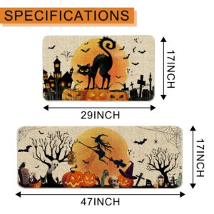 Hexagram Halloween Kitchen Mats Rugs, Halloween Kitchen Decor, Halloween Decorations Indoor Kitchen, Kitchen Rugs Non Skid Washable Set of 2, 17x29 & 17x47 Inch