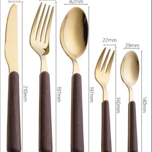 30 Piece Wood Silverware Set for 6 Gold Flatware Set With Wooden Handle Delicate Knives Forks and Spoons Cutlery Set Home Kitchen Christmas Tableware Utensils