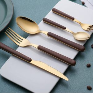 30 Piece Wood Silverware Set for 6 Gold Flatware Set With Wooden Handle Delicate Knives Forks and Spoons Cutlery Set Home Kitchen Christmas Tableware Utensils