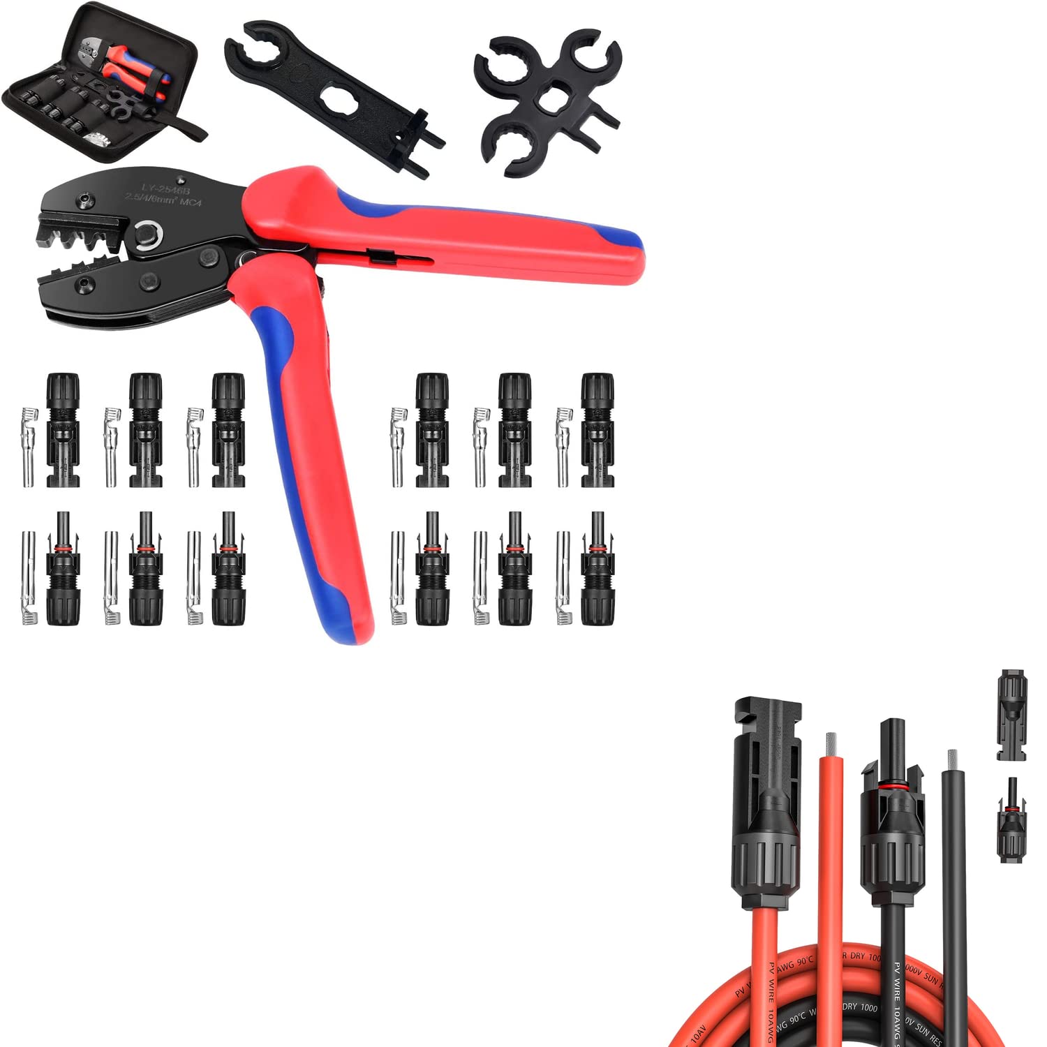 Bundle | Kohree 30 Feet 10AWG Solar Extension Cable with Kohree Solar Crimping Tool Kit for 2.5/4/6mm² Solar PV Wire