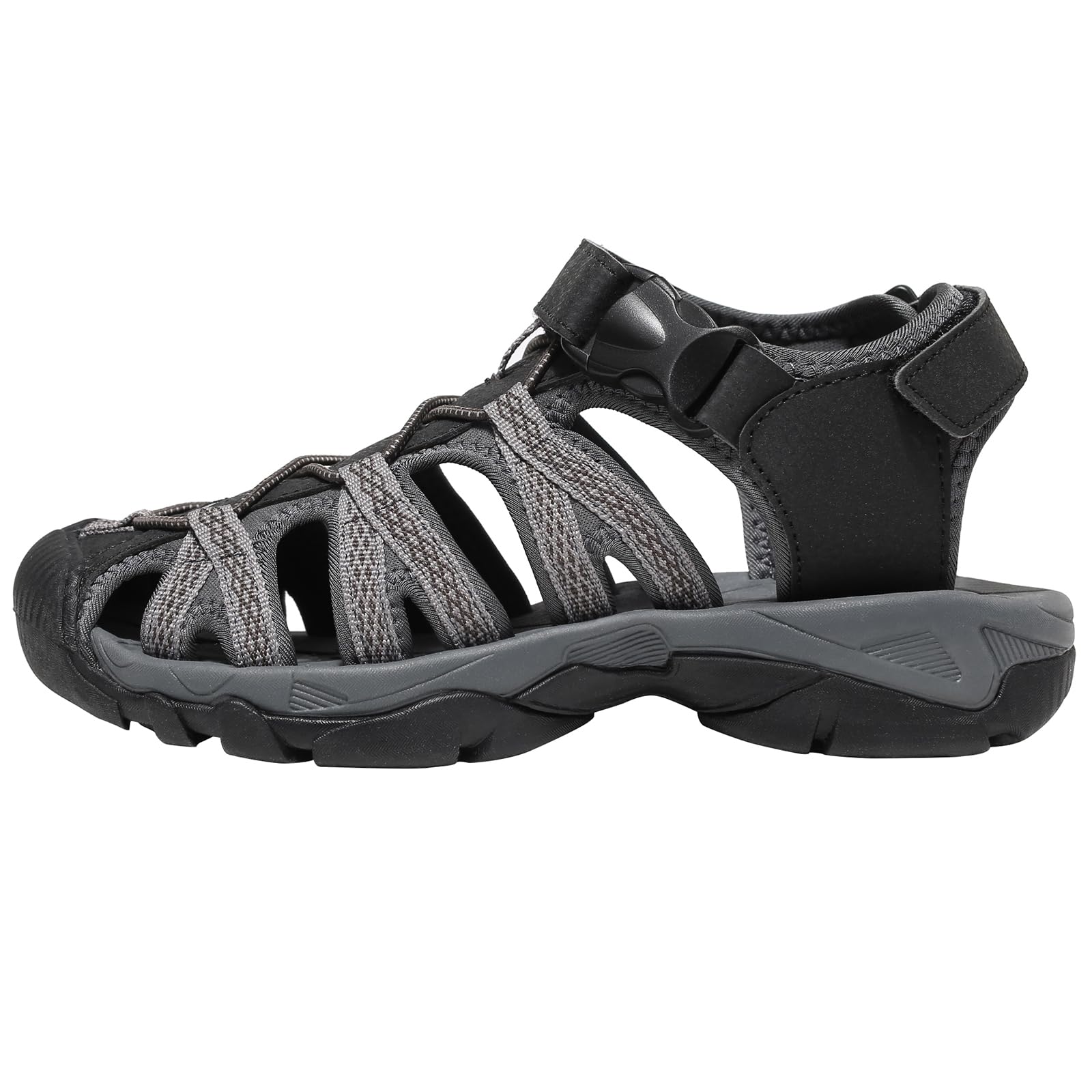 WOTTE Women's Closed Toe Sport Hiking Sandals Walking Outdoor Summer Athletic Sandals Size 8 Black/Grey