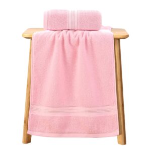 thmyo 2 pack 100% cotton super soft bath towels set, highly absorbent hand towels, cotton towels for bathroom quick drying large bath towels for beach, spa, hotel (1 bath towel and 1 hand towel, pink)