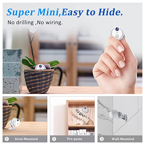 Mini Spy Hidden Camera 4K Indoor Small WiFi Wireless Nanny Cam Home Security Cameras Tiny Office Secret Surveillance Cams with 100 Days Standby Phone APP Human Detection Auto Night Vision (White)