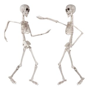 decorlife 2 pack 36" skeleton halloween decorations, plastic posable skeleton decor with movable joints for haunted houses, lawn, graveyard, trunk or treat (white)