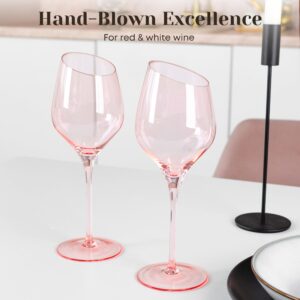 Lidy Pink Wine Glasses Set of 2-15 oz Pink Goblets for Red Wine & White Wine | Hand Blown Wine Glasses for Mothers Day Gifts & Spring Table Decor | Stemmed Wine Glasses Pink for Spring Gifts