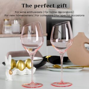 Lidy Pink Wine Glasses Set of 2-15 oz Pink Goblets for Red Wine & White Wine | Hand Blown Wine Glasses for Mothers Day Gifts & Spring Table Decor | Stemmed Wine Glasses Pink for Spring Gifts