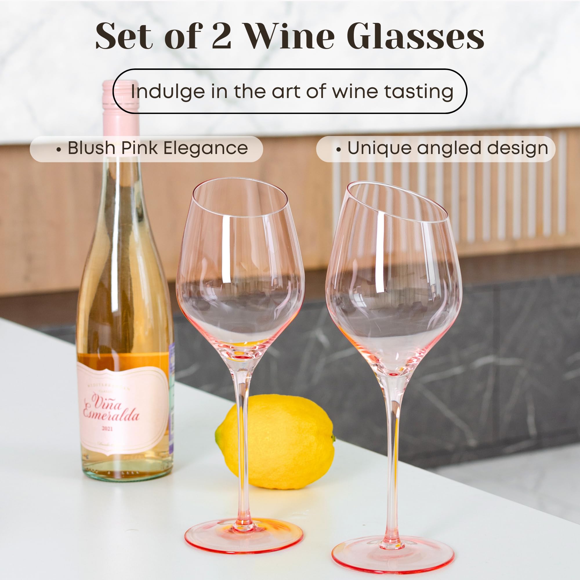 Lidy Pink Wine Glasses Set of 2-15 oz Pink Goblets for Red Wine & White Wine | Hand Blown Wine Glasses for Mothers Day Gifts & Spring Table Decor | Stemmed Wine Glasses Pink for Spring Gifts