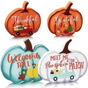 4 pcs fall decor fall tiered tray decor fall pumpkins table sign thanksgiving tiered tray decor welcome fall tabletop signs farmhouse tiered tray decor mini wood signs for autumn (multicolor)