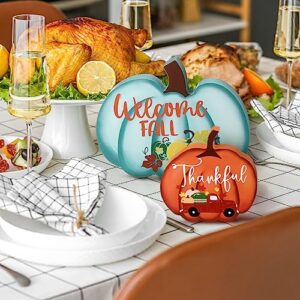 4 Pcs Fall Decor Fall Tiered Tray Decor Fall Pumpkins Table Sign Thanksgiving Tiered Tray Decor Welcome Fall Tabletop Signs Farmhouse Tiered Tray Decor Mini Wood Signs for Autumn (Multicolor)