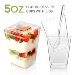 FIFWVGP 50 Pack 5 oz Plastic Dessert Cups with Lids and Spoons, Yogurt Parfait Cups with Lids Appetizer Cups for Party, Mini Dessert Cups with Spoons Dessert Shooter Cups for Pudding and Fruit