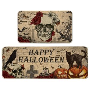 hexagram halloween kitchen mat, halloween kitchen decor, halloween decorations indoor for home, kitchen rugs and mats non skid washable set of 2, skull cat kitchen mats for floor(17"x29"&17"x47")